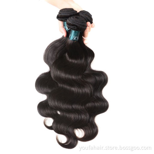 European And American Hot Selling Natural Black 100 Human Hair Bundles Body Wave Indian Virgin Hair Weave Bundles and Closure